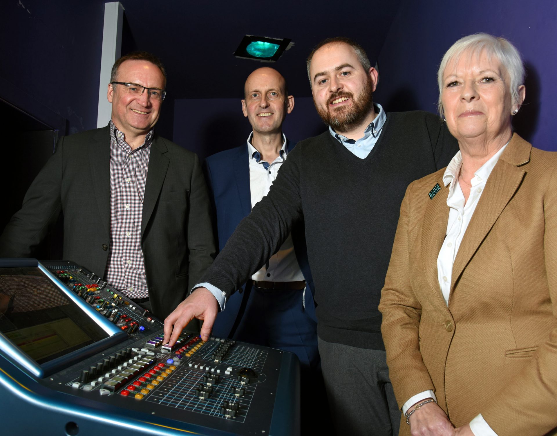 (L-R) Craig Hatton NAC CEO, Dave Tudor MD MMIC, Cllr Joe Cullinane Lleader of NAC, and Val Russell, CEO Ayrshire Chamber at the film and website launch