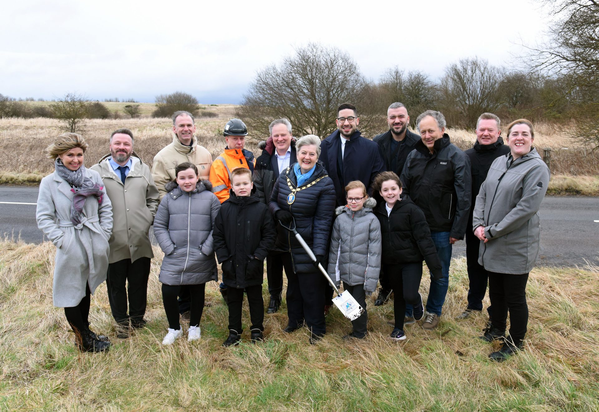Image shows attendees at groundbreaking celebration for North Ayrshire Council's first Solar PV Farm