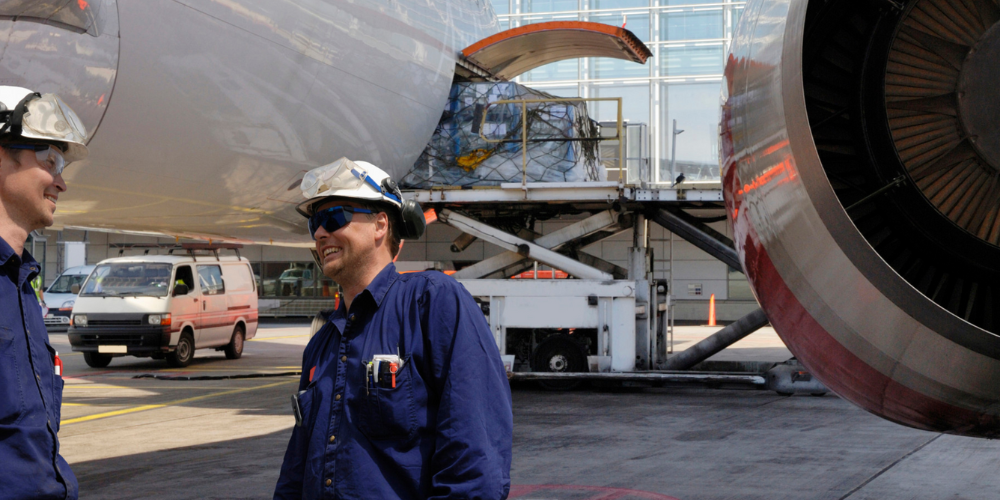 Two engineers at airport