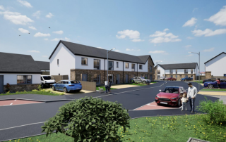 Housing estate with pedestrians