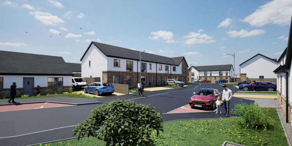 Housing estate with pedestrians