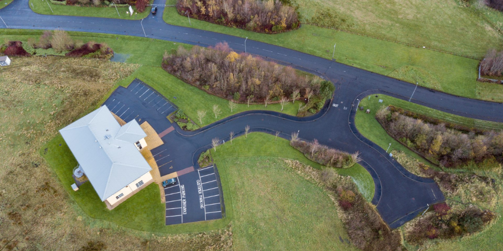Aerial view of building and roads