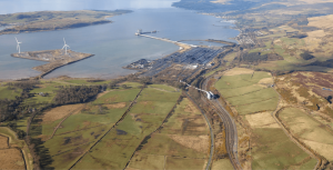 Aerial view of coastal industrial site