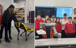 School pupils looking at technology